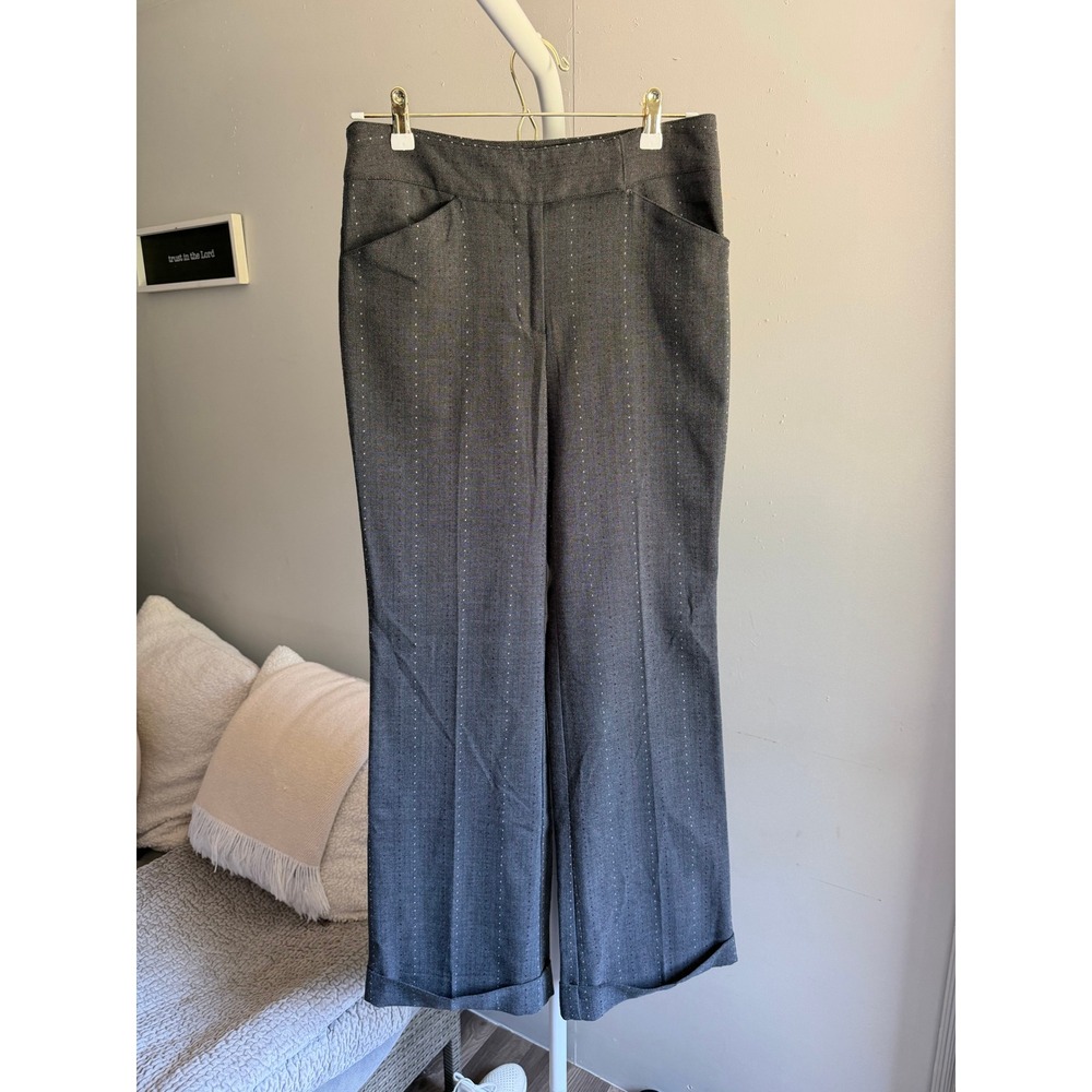 Ann Taylor Factory Dress Pants Womens 6 Grey Herringbone Pinstripe Wide Leg NWOT
